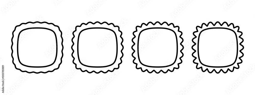 Poster set of frames in squircle or square shapes with frilly edges. vignettes for pictures, photos or mirr