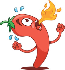 Hot pepper character with heartburn