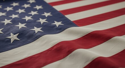Close-up of an American flag, showing its rich textures and vibrant colors.