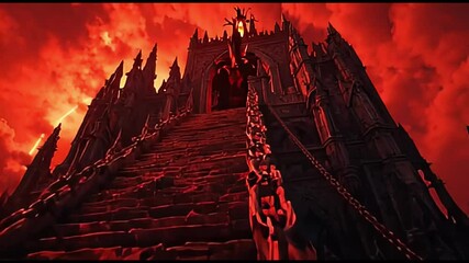 Crimson Cathedral: A Gothic Masterpiece Under a Blood Red Sky - Powered by Adobe