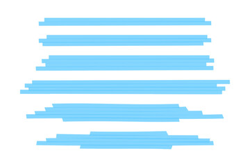 Fototapeta premium Set of blue marker lines. Different transparent freedrawn pen or brush underlines for important text emphasis or highlighting isolated on white background. Vector realistic illustration.