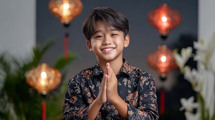 Fototapeta premium Boy Greetings Festive Setting