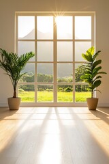 Bright and Airy Room with Mountain View and Plants