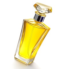 Bottles yellow perfume, each with a sleek design and vibrant color, ideal for fragrance lovers The bottles are isolated on white background