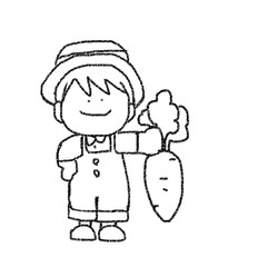 農家 子ども イラスト 大根収穫 手描きイラスト素材