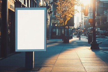 Outdoor mockup of a blank information poster on patterned paving-stone; an empty vertical street banner template in an alley; billboard placeholder mock-up on a city boulevard in an alleyway outdoors