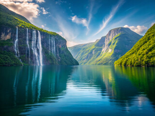 lake in mountains. lake, mountain, landscape, water, nature, sky, mountains, reflection, clouds, river, panorama, hill, travel, forest, summer, green, norway, cloud, scenery, view, tourism, park, mirr