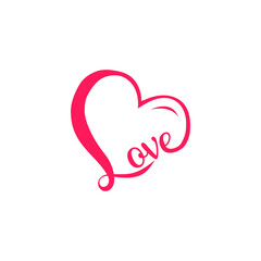 Pink Heart Shaped Love Calligraphy Romantic Design Valentines Day