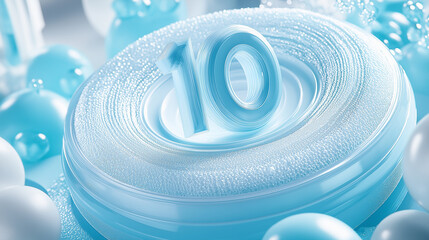 Abstract digital art featuring the number ten in a soft blue theme