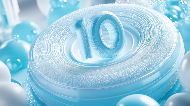 Abstract digital art featuring the number ten in a soft blue theme