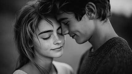 Fototapeta premium Emotional couple in black and white, deep connection, loving gaze