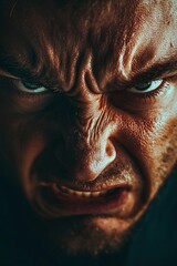 Obraz premium Emotional anger on face, close-up, intense mood