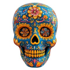 Cinco de Mayo sugar skull, decorated with vibrant colors and intricate details, isolated on white background