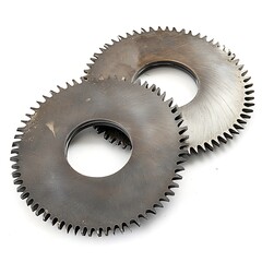 Circular steel saw blades, showcasing their sharp edges and robust design, ideal for woodworking The blades are isolated on white background