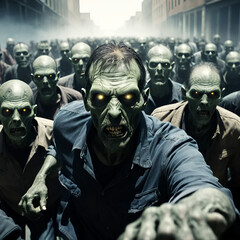 Zombie horde approaching camera, with copy space