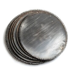Circular steel saw blades, showcasing their sharp edges and robust design, ideal for woodworking The blades are isolated on white background