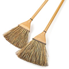 Cleaning brooms with ergonomic handles and smooth bristles, perfect for cleaning tasks The brooms are isolated on white background