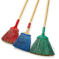 Cleaning brooms with ergonomic handles and smooth bristles, perfect for cleaning tasks The brooms are isolated on white background