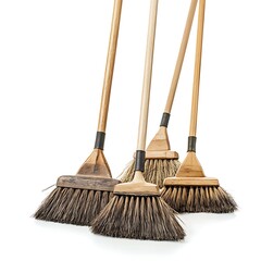 Cleaning brooms with ergonomic handles and smooth bristles, perfect for cleaning tasks The brooms are isolated on white background