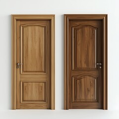 Closed wooden doors with elegant designs, isolated to highlight their clean lines and craftsmanship The doors are isolated on white background