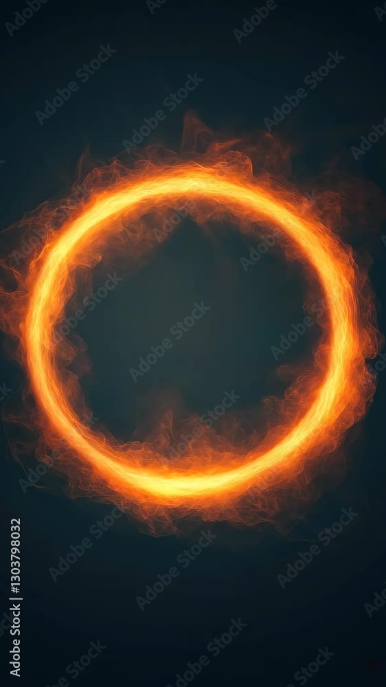 Poster glowing plasma ring illuminating dark background in 3d animation with fiery aura effects and futuris