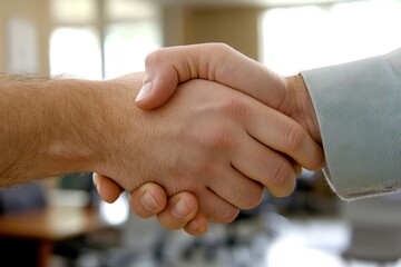 a handshake in an office, symbolizing agreement and collaboration