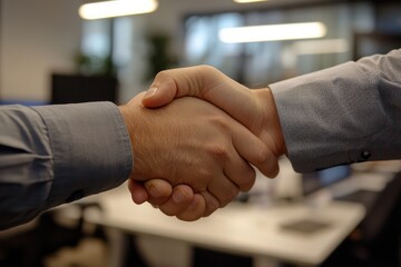 a handshake in an office, symbolizing agreement and collaboration