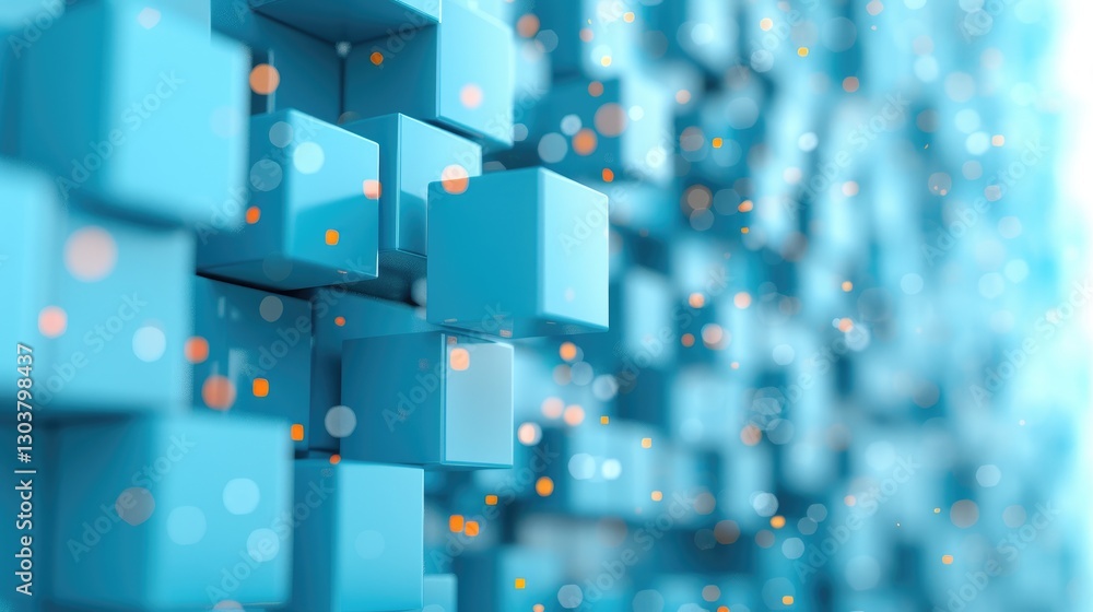 Poster colorful abstract background with 3d cube shapes and bokeh lights