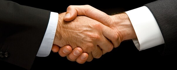 contract signing accompanied by a handshake, marking the completion a negotiation