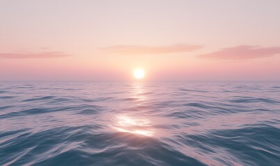 Obraz premium A soft pink sunrise illuminating an endless ocean, evoking tranquility and serenity in nature’s beauty.