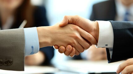 professionals exchanging a handshake during a recruitment meeting, symbolizing mutual agreement