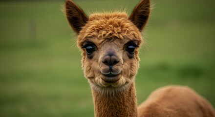 Fototapeta premium Close-up of a Brown Alpaca with Soft Fur and Gentle Eyes