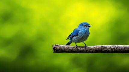 Obraz premium Vibrant Blue Bird Perched on a Branch with Blurred Green Background in Nature Setting
