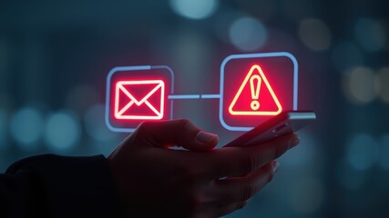 Digital Alert Notification on Smartphone with Email Icon and Warning