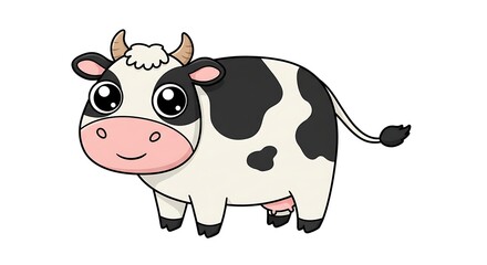 Fototapeta premium Cartoon Cow Standing with Black Spots Isolated on White Background