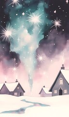 Naklejka premium Fireworks City Background, generation AI 