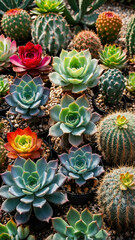 Fototapeta premium Cactus garden with colorful succulents