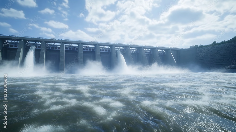 Aufkleber advanced hydroelectric power plant with massive dam structure in a scenic landscape. ideal for energ