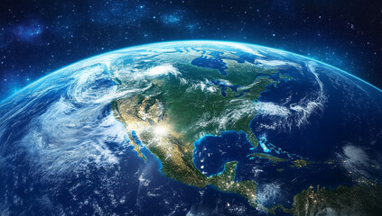 Obraz premium satellite view of planet earth focused on north america usa canada mexico and central america deep space and star constellations behind elements of this image furnished .stock image 