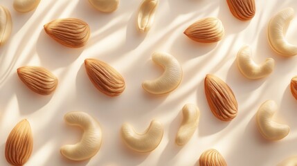 Almonds cashews sunlit beige background healthy snack food photography