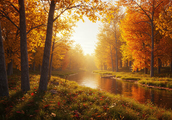 Obraz premium autumn morning in the park