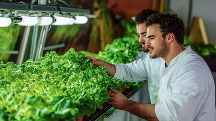 Harvesting fresh lettuce indoor farm agriculture urban environment close-up view sustainable practices