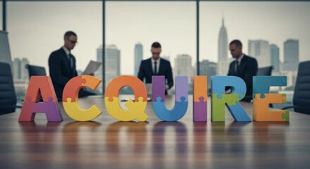 Obraz premium Strategic acquisition, business deal and partnership represented by puzzle pieces concept