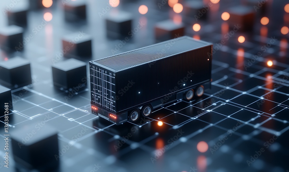 Poster AI-driven global trade automation concept featuring futuristic elements in a visually engaging image.
