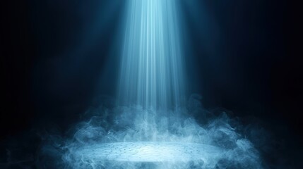 Illuminating light beam descending through mist dark environment digital art abstract viewpoint ethereal concept