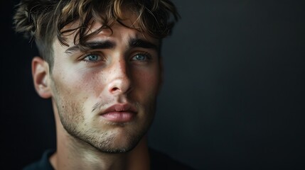 Obraz premium Envy young caucasian man on grey dark background