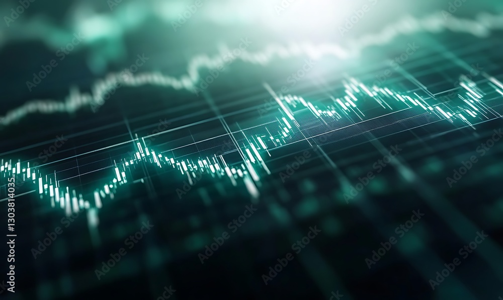 Poster AI-driven stock market prediction image featuring futuristic digital concepts and design elements.
