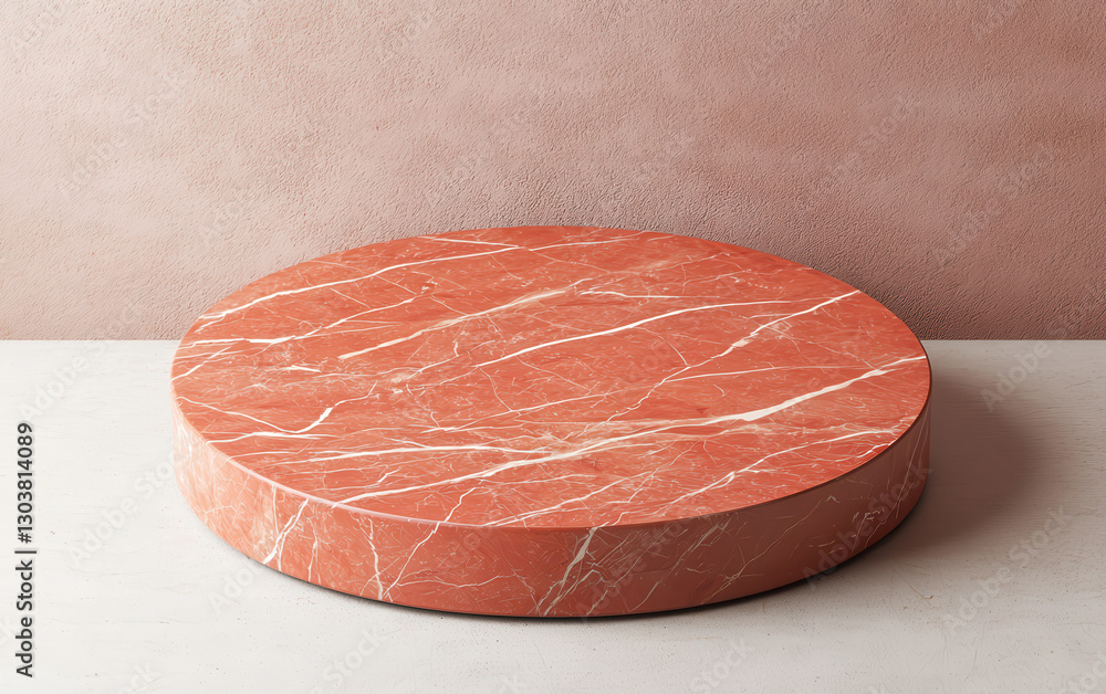 Poster circular marble podium with warm tones, featuring elegant veining, perfect for display or presentati