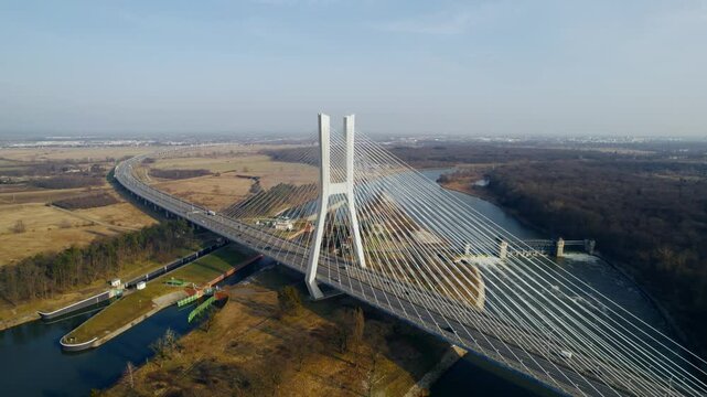 Wrocław&rsquo;s Rędzin Bridge, the largest in Poland, filmed from above