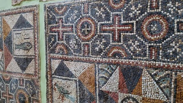 Stunning shot of a beautifully preserved Roman mosaic on display in a museum near the ancient ruins of Djemila, Algeria